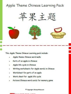 Apple Theme Chinese learning pack for kids learn apple theme in Chinese #Chinese4kids #MandarinChinese #LearnChinese #Appletheme #appleunit #Chineselearningmaterials #Chineselanguage